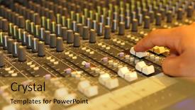  Presentation with audio mixing - Beautiful presentation theme featuring sliders on audio mixing board backdrop and a gold colored foreground