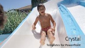  Presentation with 3d character sliding - Audience pleasing PPT layouts consisting of sliding down toboggan at waterpark backdrop and a soft green colored foreground