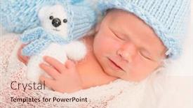 Presentation with baby bear - Slide set consisting of slightly frowning adorable baby sleeping with his teddy bear closeup background and a lemonade colored foreground