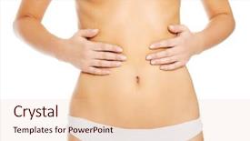  Presentation with slim belly - Beautiful PPT theme featuring slim and fit woman holds her hands on belly isolated on white backdrop and a lemonade colored foreground