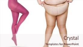  Presentation with obese - Slide deck with slim and obese women's legs in tights over white weight loss concept background and a lemonade colored foreground