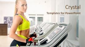  Presentation with slim body - Presentation theme featuring slim athletic girl running on a treadmill in a gym active lifestyle healthcare body care background and a cream colored foreground
