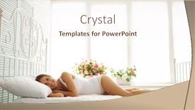  Presentation with tank - Slides featuring slim attractive young woman in white tank top and panties is lying on bed surrounded by whiteness of the room and bed sheets background and a cream colored foreground