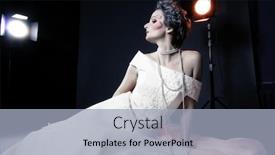  Presentation with studio lights - Beautiful slide set featuring slim beautiful woman with silver hair wearing luxurious wedding dress over dark studio background and lights backdrop and a light blue colored foreground