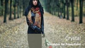  Presentation with sadness - Colorful theme enhanced with slim brunette woman in a park autumn sadness concept backdrop and a gray colored foreground