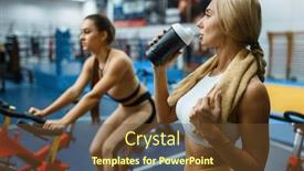  Presentation with stationary bikes - Audience pleasing presentation design consisting of slim-girl-drinks-water backdrop and a tawny brown colored foreground