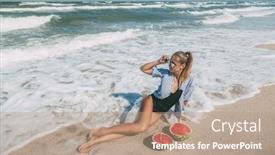  Presentation with vegan diet - Audience pleasing theme consisting of slim-girl-in-fashion-style backdrop and a coral colored foreground