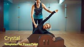  Presentation with pilates - Colorful presentation enhanced with slim-girl-with-instructor-pilates backdrop and a tawny brown colored foreground
