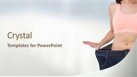  Presentation with trousers - Presentation consisting of slim healthy woman holding trousers background and a cream colored foreground