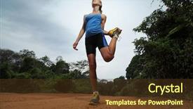  Presentation with stretching - Presentation design consisting of slim lady stretching before running background and a tawny brown colored foreground