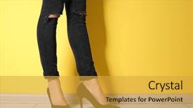  Presentation with golden revetment wall putty high - Audience pleasing slide set consisting of slim legs in high heels backdrop and a yellow colored foreground