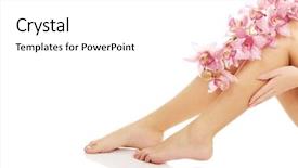  Presentation with pink flowers - Presentation with slim long woman legs with pink flowers background and a white colored foreground