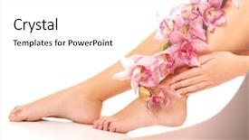  Presentation with pink flowers - Slide set featuring slim long woman legs with pink flowers background and a white colored foreground