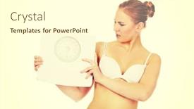  Presentation with weight - Presentation theme enhanced with slim shocked woman holding a weight scale background and a cream colored foreground
