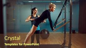  Presentation with pilates - Presentation design enhanced with slim-woman-and-instructor-pilates background and a tawny brown colored foreground