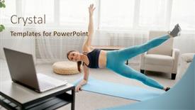  Presentation with pilates - Amazing presentation theme having slim-woman-doing-exercise-online backdrop and a cream colored foreground