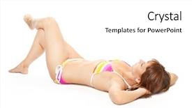  Presentation with beach - Slides enhanced with slim woman dressed in swimmsuit tanning on the beach background and a white colored foreground