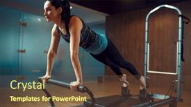  Presentation with pilates - PPT theme enhanced with slim-woman-in-sportswear-pilates background and a tawny brown colored foreground