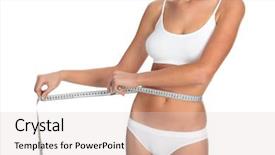  Presentation with measuring - Beautiful presentation design featuring slim woman measuring her waistline backdrop and a  colored foreground