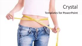 Presentation with measuring - Amazing PPT layouts having slim woman measuring her waistline backdrop and a sky blue colored foreground