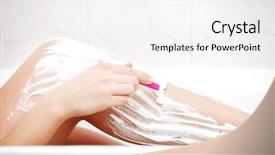  Presentation with shaving - Amazing PPT theme having slim woman shaving her leg backdrop and a white colored foreground