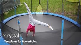  Presentation with tropical top view summer botanical - Slides featuring slim woman tumbles on trampoline background and a gray colored foreground