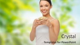  Presentation with bean sprouts - PPT theme having slim woman with mung bean background and a coral colored foreground