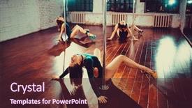  Presentation with team training - Theme having slim women team pole dance background and a wine colored foreground