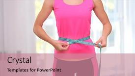  Presentation with young sing woman singing young - Beautiful PPT layouts featuring slim young woman measuring waist backdrop and a coral colored foreground