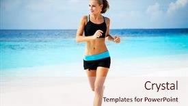  Presentation with active lifestyle - Beautiful PPT layouts featuring slimming - beautiful sportive woman running along backdrop and a lemonade colored foreground