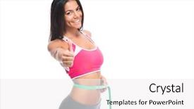  Presentation with tape audio enthusiasts - Beautiful slides featuring slimming - happy sporty woman with measuring backdrop and a white colored foreground