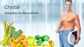  Presentation with leonardo vitruvian man - Cool new PPT theme with slimming man wearing big jeans backdrop and a  colored foreground