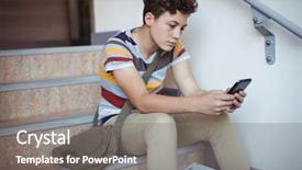  Presentation with school - Beautiful theme featuring sling bag - attentive schoolboy sitting on staircase backdrop and a gray colored foreground