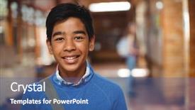  Presentation with school - Slide set with sling bag - portrait of smiling schoolboy standing background and a ocean colored foreground