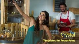  Presentation with selfie - PPT layouts enhanced with sling bag - smiling woman talking selfie background and a tawny brown colored foreground