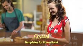  Presentation with mobile phone in woman hand - PPT theme enhanced with sling bag - smiling woman using mobile phone background and a tawny brown colored foreground