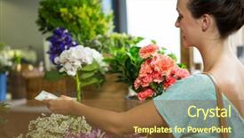  Presentation with steel making shop - Presentation theme having sling bag - woman making payment at counter background and a  colored foreground