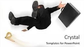  Presentation with banana - Amazing slide deck having slip - businessman slipping and falling backdrop and a white colored foreground