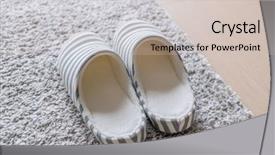  Presentation with slipper - Presentation featuring slippers - slipper on the carpet background and a soft green colored foreground