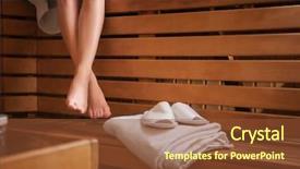  Presentation with being a single woman - Colorful slide set enhanced with slippers - young woman sitting on wooden backdrop and a tawny brown colored foreground