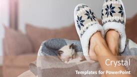  Presentation with slipper - Slides enhanced with slippers-on-women-s-legs background and a coral colored foreground