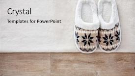  Presentation with slipper - Presentation theme with slippers on wooden floor soft background and a light gray colored foreground