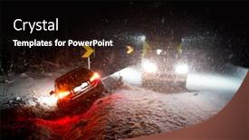  Presentation with winter storm - Colorful PPT theme enhanced with slippery-road-leads-to-car backdrop and a black colored foreground