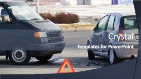  Presentation with street accident - Cool new slide deck with slippery road sighns - car crash accident on street backdrop and a ocean colored foreground