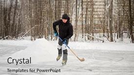  Presentation with skating - Audience pleasing PPT layouts consisting of frozen slide - alone hockey player at outdoor backdrop and a light gray colored foreground