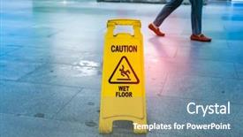  Presentation with caution - Slide deck featuring falls prevention - yellow caution wet floor sign background and a seafoam green colored foreground