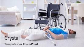  Presentation with home - Amazing slide deck having slips trips falls - injured young man recovering backdrop and a  colored foreground