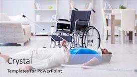  Presentation with home textiles - Amazing slide set having slips trips falls - injured young man recovering backdrop and a  colored foreground