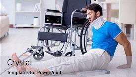  Presentation with special education young adult man - Beautiful presentation design featuring slips trips falls - injured young man recovering backdrop and a  colored foreground