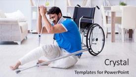  Presentation with home - Presentation theme enhanced with slips trips falls - injured young man recovering background and a  colored foreground